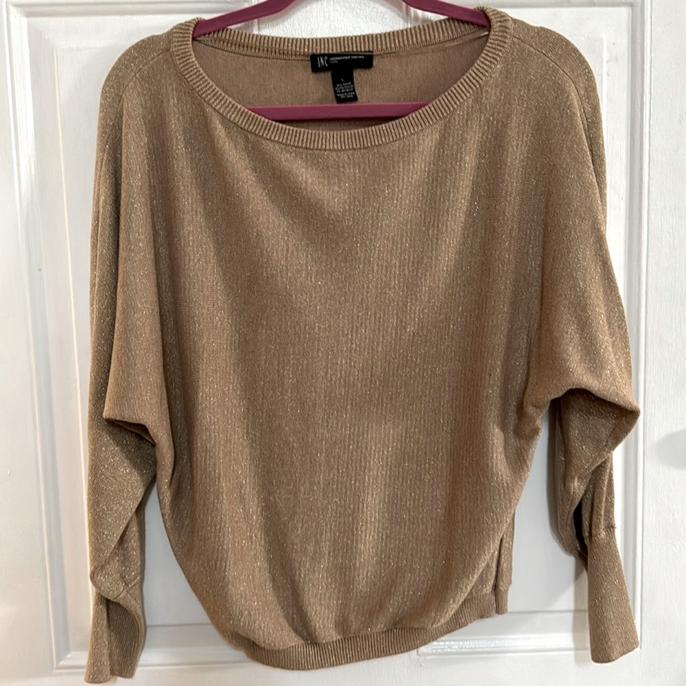 INC Gold Flecked Dolman Sweater Large